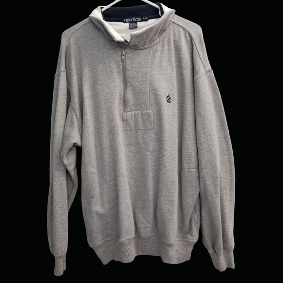 Nautica Sweatshirt Men's Medium Quarter Zip Gray - Picture 1 of 6